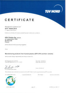 HSV Polska IATF certificate ITAF 16949:2016