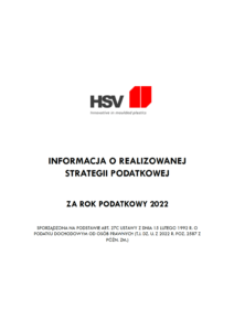 HSV PL - Informacja o realizowanej strategii podatkowej 2022_HSV Polska Sp. z o.o.